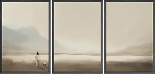 MUDECOR Framed Wall Art Print Set Serene Coastal Landscape Minimalist Illustrations Modern Art Boho Decorative Colorful Chic for Living Room, Bedroom, Office - 24"x36"x3 Black