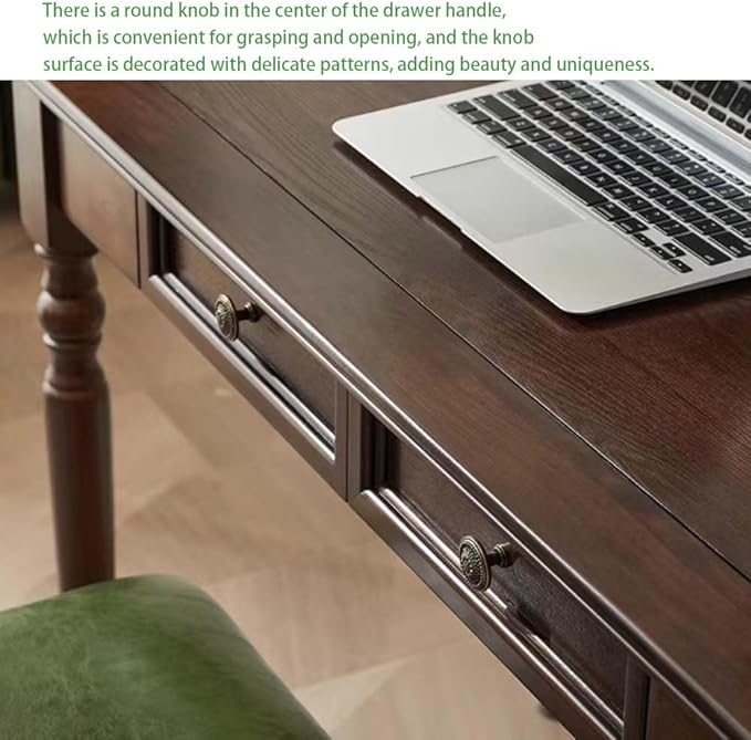 Walnut Writing Desks with Drawers, 47" Solid Wood French Country Style Computer Desk for Home Office, Living Room Study or Workspace