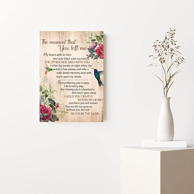 RCVTVPV The Moment That You Left Me Wall Art My Heart Split In Two Poster Hummingbird Canvas Wall Art For Home Office Framed Ready to Hang 8"x12"