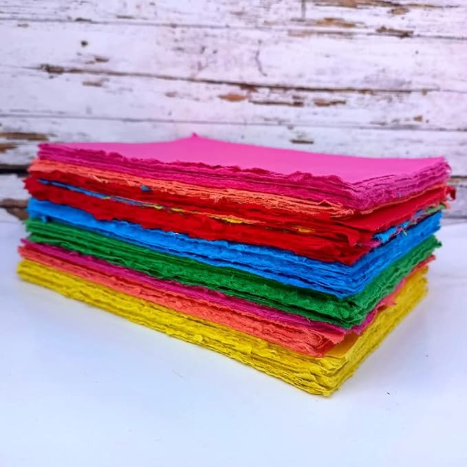 Deckle Papers Handmade Deckle Edge Blank Paper Mixed Media Loose Leaf Paper for Birthday Gift Tags, Invitations, Crafts -Thick 150 GSM Size-B6 Pack of-50-Multicolored