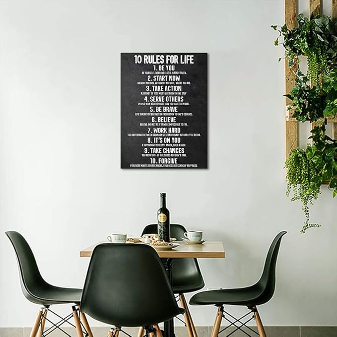 Yatsen Bridge 10 Rules for Life Motivational Wall Art Inspirational Canvas Office Art Decor Positive Black and White Artwork Framed Ready to Hang-18 inch x 24 inch