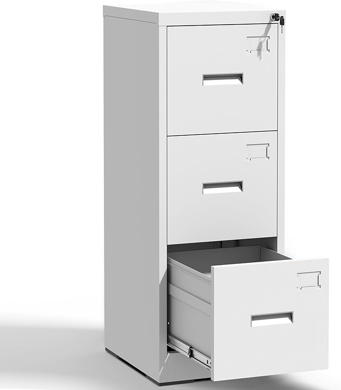 3 Drawer File Cabinet with Lock, Metal Filing Cabinet for Home Office, Vertical File Cabinet for Letter/Legal/A4/F4 Documents, Easy to Assemble Steel Storage Cabinet