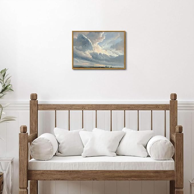 OIQArtOIQ Vintage Landscape Canvas Wall Art Framed Natural Scenery Painting Artwork Prints France Country Wilderness Farmhouse Decor Pictures Kitchen Bedroom Living Room Bathroom