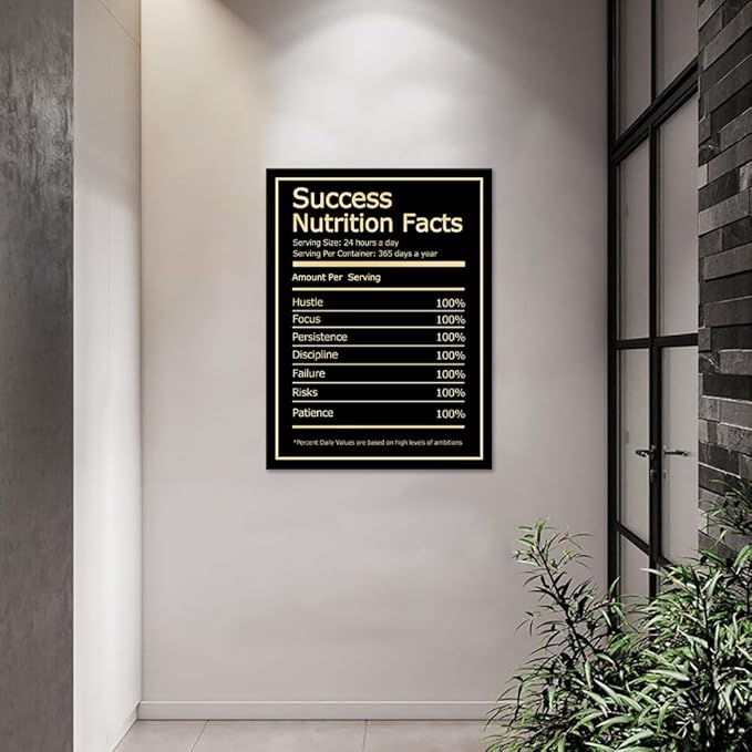 Success Nutrition Facts Motivational Wall Art Posters Entrepreneur Inspirational Quotes Canvas Print Picture Modern Wall Decor Artwork Framed Ready to Hang for Office Home Decorations - 18''Wx24''H