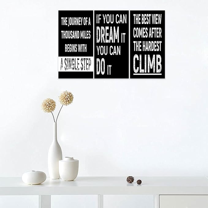 3 Piece Inspirational Wall Art, Black Background Sayings Picture, Quotes Motivational Canvas Prints for Gym Wall Decor, Triptych Entrepreneur Painting Framed Artwork for School Decor (36"Wx18" H)