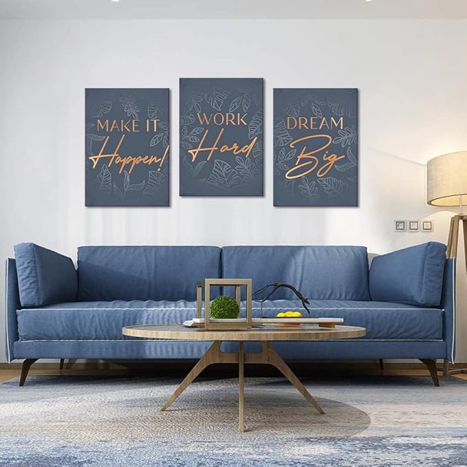 3 Panel Motivational Wall Art - Dream Big Work Hard Make It Happen Quotes On Canvas Inspirational Wall Decor Office Picture Artwork Entrepreneur Poster Modern Positive Print for Home, Framed 20"x28"x3