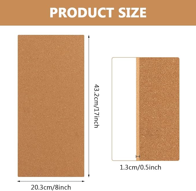 2 Pack Rectangle Cork Boards for Walls,1/2" Thick Cork Tiles with 20 Push Pins,Self-Adhesive Frameless Bulletin Board for School,Home & Office(Size:17x8x0.5 inch)