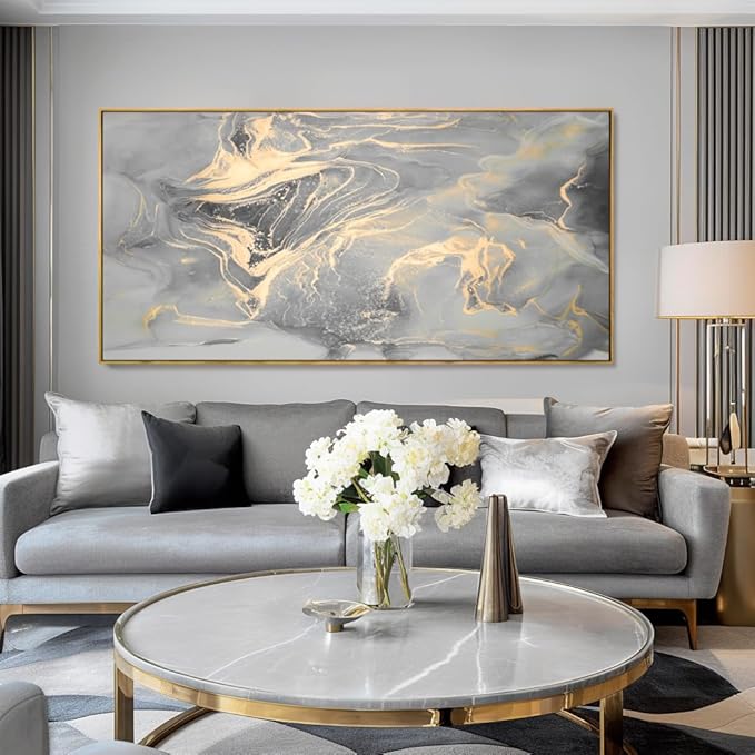 Wall Art Abstract Canvas Painting Gray Wall Decor Fluid Ink Modern Artwork for Living Room Bedroom Dining Room Home Office Decor 30"x60" with Framed