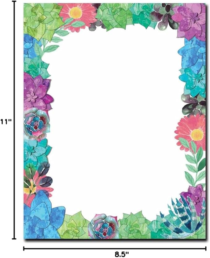 Succulent Border Letterhead Laser & Inkjet Printer Paper, 25 pack