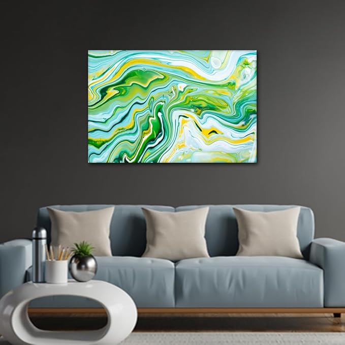 Canvas Wall Art Modern 1 Panel Abstract Poster Blue Yellow and Green Prints on Canvas Native Americans House Canvas Decor for Living Room Wall Art Decor Stretched and Framed Ready to Hang 36x24 in