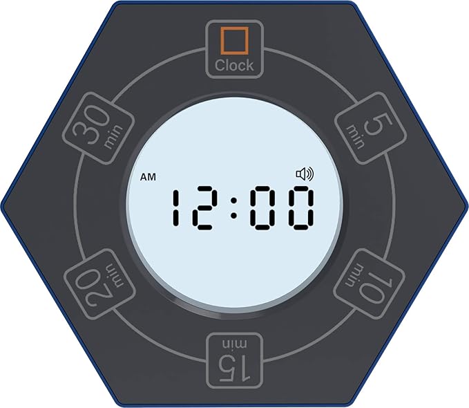 Hexagon Rotating Productivity Clock, Pomodoro Timer with 5, 10, 15, 20, 30 Minute Presets, Timer for People with ADHD (Blue)