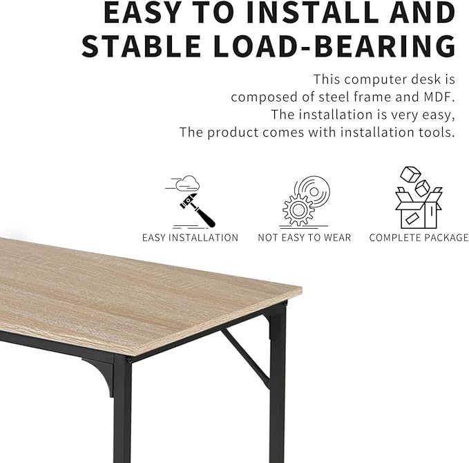 HCY Computer Desk 47 inches Writing Desk Home Office Study Workstation Modern PC Laptop Sturdy Simple Gaming Desk with Metal Frame (Nature), 47x24x29