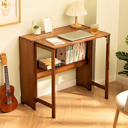Modern Office Desk 33" L Computer with Wood Base and Collapsible Feature Rectangular Home Writng Working for Living Room, Classroom, Study Room - Without Chairs Brown
