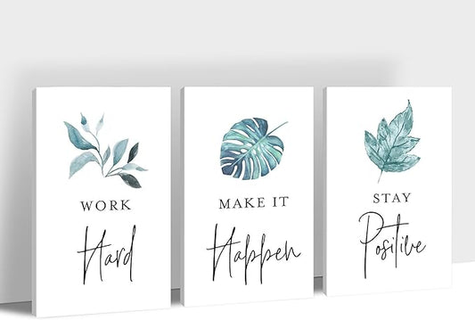 3 Piece Motivational Quotes Tropical Plants Canvas Print Pictures Wall Decor, Men Women Inspirational Framed Artwork Home Office Decor 24"x36" x 3 Pcs