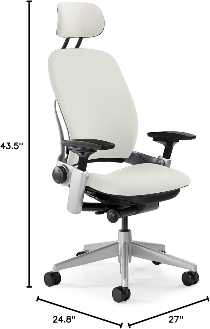 Steelcase Leap Task Chair: Platinum Base - 4D Adjustable Arms - Headrest - Hard Floor Casters