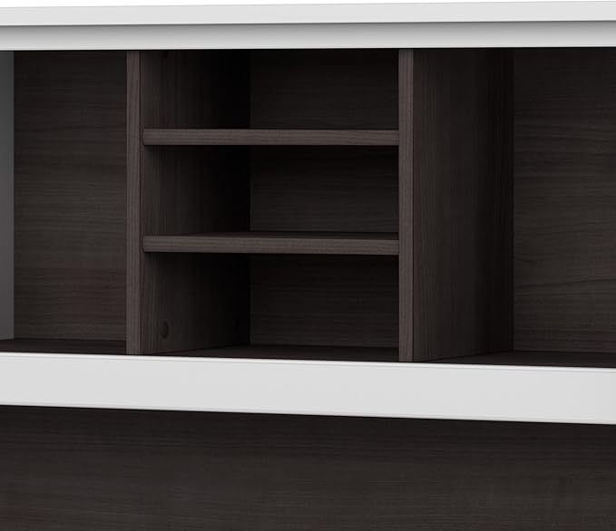 Bush Home Somerset 72W 3 Position Sit to Stand L Shaped Desk with Hutch in White and Storm Gray | Adjustable Height Table for Home Office