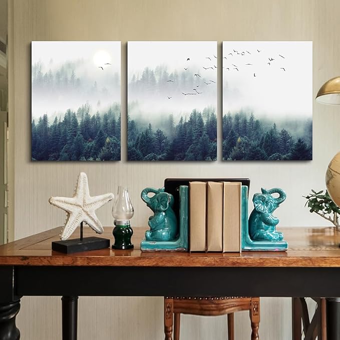 Lapremoly Canvas Wall Art For Living Room Large Wall Decor For Office Bedroom Wall Decorations Foggy Forest Landscape Paintings Stretched And Framed Ready To Hang Pictures Modern Home Decor 3 Piece