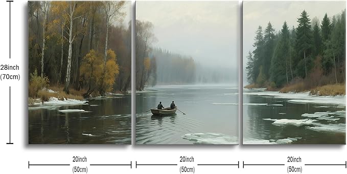 Nature and Forest Posters Print Wall Decor River Scenery Canvas Wall Art Mountain Landscape Modern Wooden Painting Artwork for Living Room Bedroom Hotel Artwork for Walls Ready to Hang [60''Wx28''H]