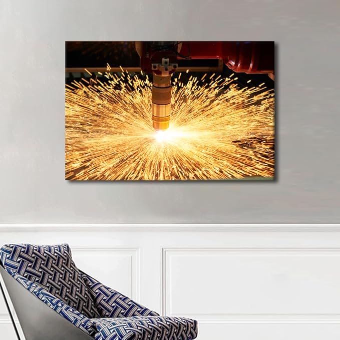 Home Decorations for Office Living Room Machine Tools Pictures Laser Cutting Posters and Prints Framed Canvas Art Modern Canvas Paintings Wall Decor Canvas Artwork Wall Hanging, 24" x36"