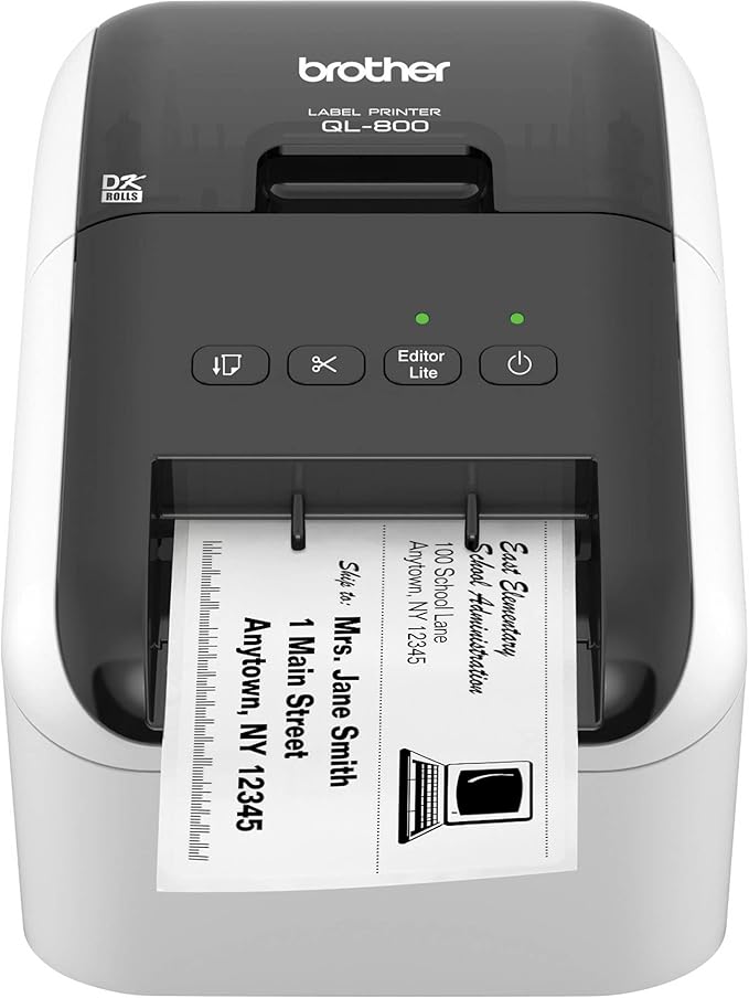 Brother QL-800 High-Speed Professional Label Printer with Black and Red Printing - USB Connectivity, 2.4" Wide, 300 x 300 dpi, 93 Labels Per Minute, Automatic Cutter, Postage and Barcode Printer