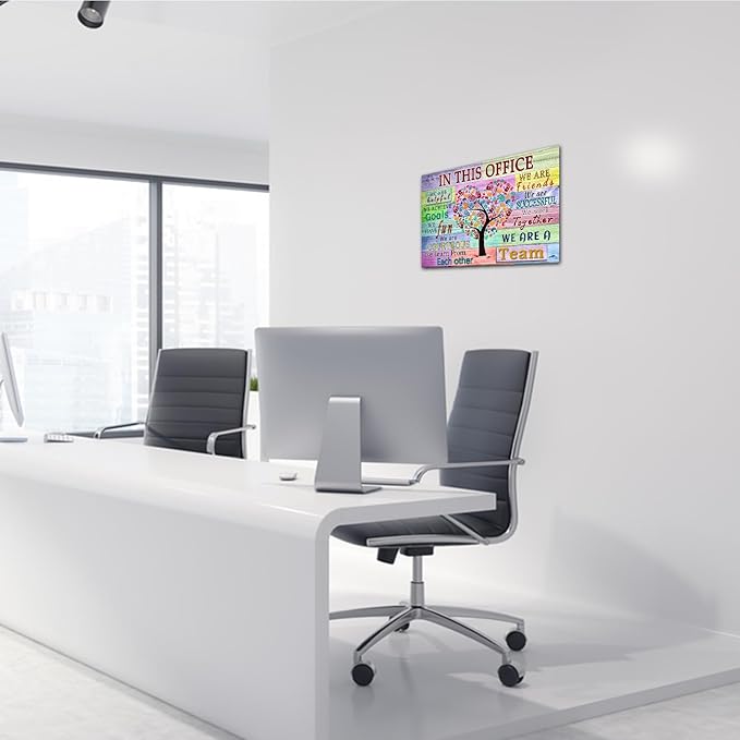 WHAOMIOT Inspirational Wall Art Poster - Positive Office Wall Decor Print Canvas In This Office We Are A Team Best Motivational Quotes Modern Office Decorations 24 x 16 Inch Frame Ready To Hang