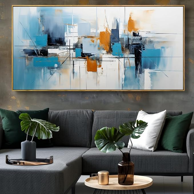 Wall Art Abstract Wall Decor Blue Orange Colorful Canvas Painting Modern Artwork for Living Room Bedroom Dining Room Home Office Decor 20"x40" with Framed