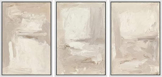 MUDECOR Framed Wall Art Print Set Neutral Abstract Modern Minimalist in Beige and Cream Tones Illustrations Modern Art Boho Decorative Colorful Chic for Living Room, Bedroom, Office - 24"x36"x3 White
