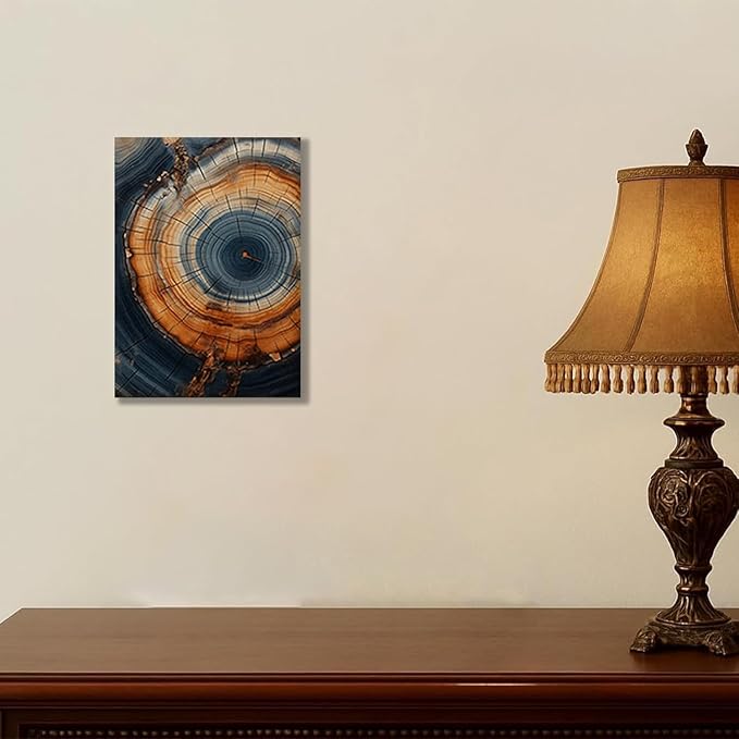 IBHJSART Framed Tree Ring Canvas Wall Art Vintage Colorful Wood Stump Painting Prints Modern Minimalist Pictures Neutral Nature Rustic Farmhouse Decor Living Room Bedroom Bathroom Office