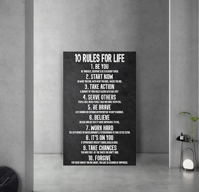 Yatsen Bridge 10 Rules for Life Motivational Wall Art Inspirational Canvas Office Art Decor Positive Black and White Artwork Framed Ready to Hang-28 inch x 44 inch