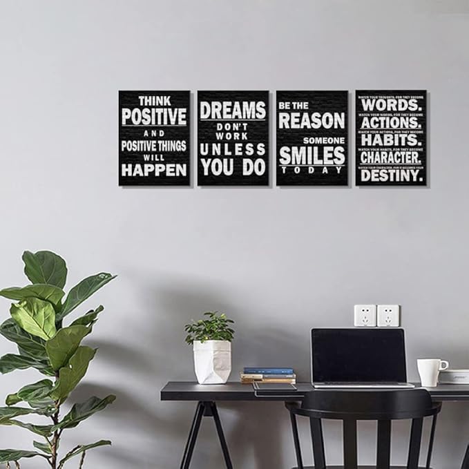 Black and White Motivational Wall Ar Poster Quotes for Office Workplace Gym School Positive Quotes Office Wall Decor Sign-Dreams Don't Work Unless You Do,Watch Your Thoughts, Think Positive, Be the