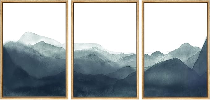 SIGNWIN Framed Canvas Print Wall Art Blue & Green Mountains in Fog Nature Wilderness Illustrations Modern Art Rustic Scenic Relax/Calm Cool for Living Room, Bedroom, Office - 16"x24"x3 Natural