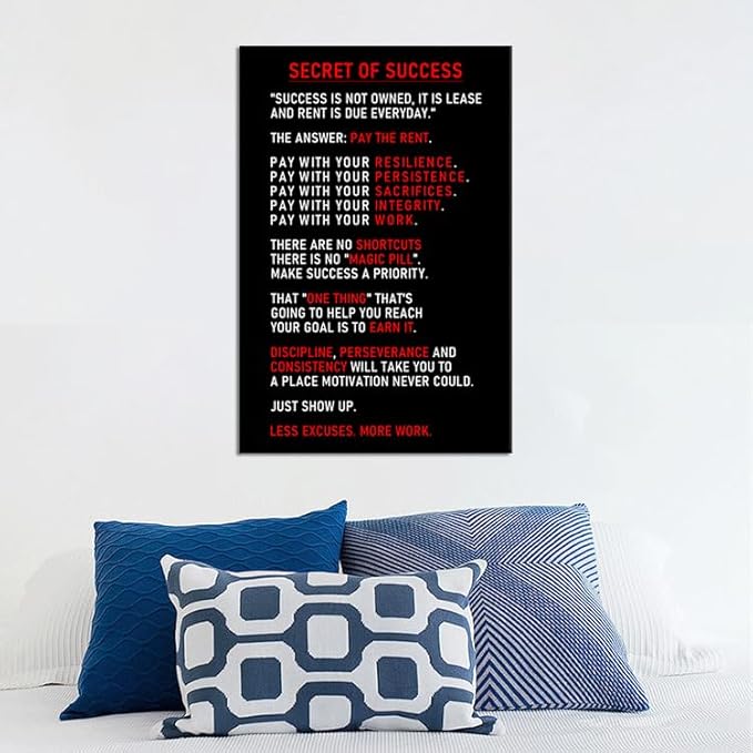 Secret of Success Inspirational Canvas Wall Art Motivational Poster Inspiring Prints Artwork for Living Room Office Modern Home Decor Painting Pictures Stretched and Framed [12''Wx 18''H]