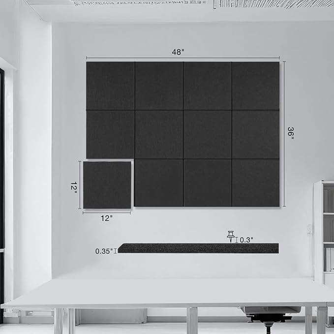 Large Cork Boards for Walls, 48" x 36", 12 Pack Bulletin Boards Alternative, Cork Board for Office, Black Felt Wall Tiles, with Removable Nano-Adhesive and Pushpins