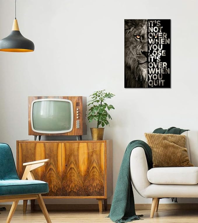 Wild Lion Letter Motivational Quote Art Posters Prints Canvas Painting Decorative Wall Art Home Decor for Office Living Room, Framed 12" x 16"