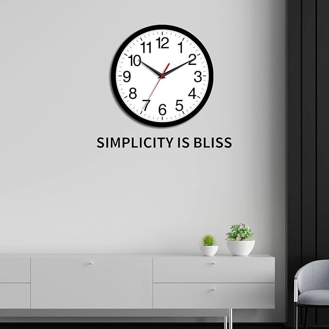 Wall Clock Modern 10 Inch Black Battery Operated Silent Non Ticking Analog for Living Room Office Home Bedroom Kitchen Bathroom