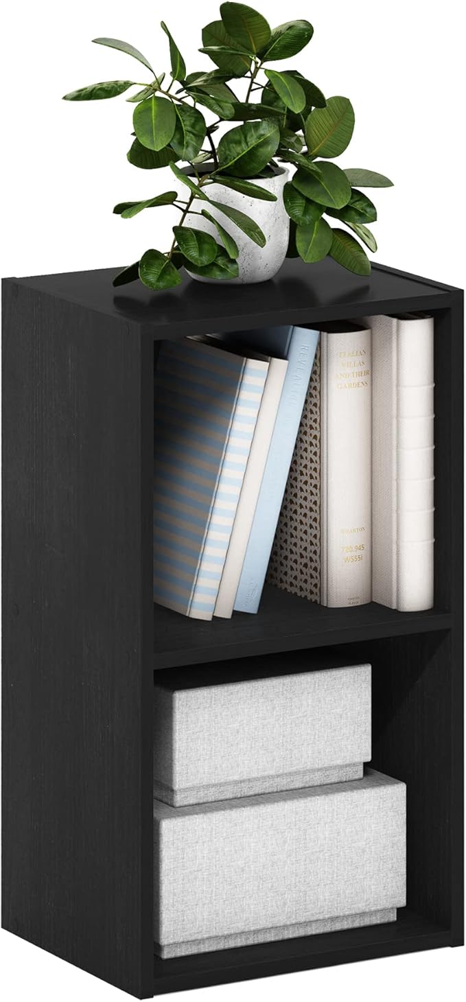 Furinno PASIR Book Shelf, 2-Tier Modern Bookshelf, Open Shelves Cube Bookcase, 9 x 12 x 21, Easy Assembly, Closed Back, for Living Room, Bedroom, Home Office, Darkwood