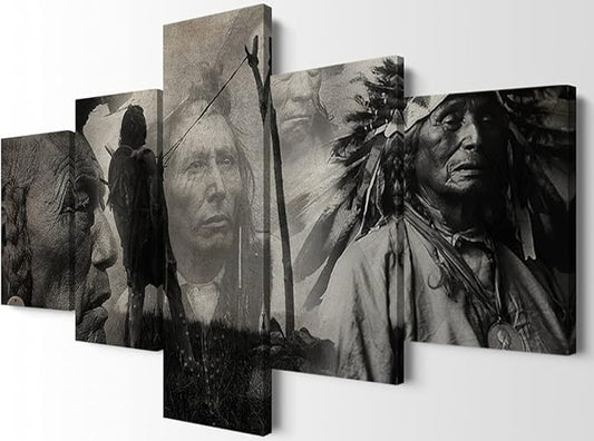 5 Native American Chiefs Posters - Framed, Ready to Hang for Bedroom Decor (50''W x 24''H)