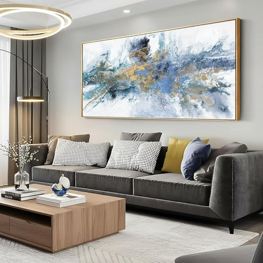 Abstract Wall Art For Living Room Large Size Framed Navy Blue Canvas Wall Art Abstract Wall Decor Abstract Art Paintings Fantasy Colorful on White Background Modern Artwork Decor for Bedroom Bathroom