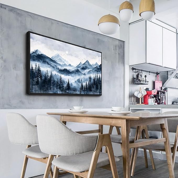 ERQINHUA Black Framed Canvas Wall Art For Bedroom Large Wall Decor For Living Room Modern Office Home Decorations Printed Misty and Fog Forest Painting Mountain Landscape Wall Aesthetics 24x48 In