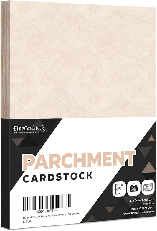 Natural Cream Stationery Parchment Recycled Paper | 65Lb Cover Cardstock | 8.5” x 11” Inches | 50 Sheets Per Pack