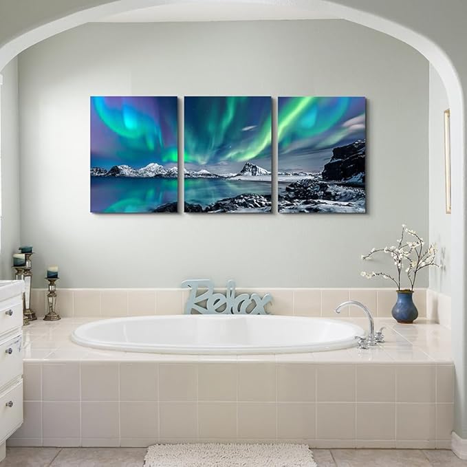 Lapremoly Farmhouse Wall Decor - Canvas Wall Art for Living Room, Bedroom & Office - Aurora Scenery Landscape Wall Pictures - Ready to Hang - 12x16 - 3 Piece Set