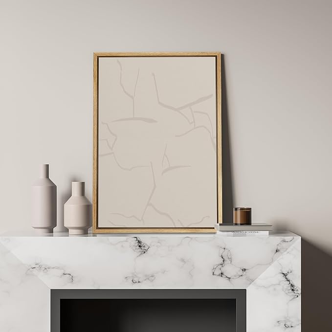 SIGNWIN Framed Canvas Print Wall Art Minimal White Brush Stroke Landscape Abstract Geometric Illustrations Modern Art Decorative Shapes Relax/Calm for Living Room, Bedroom, Office - 16"x24" Natural