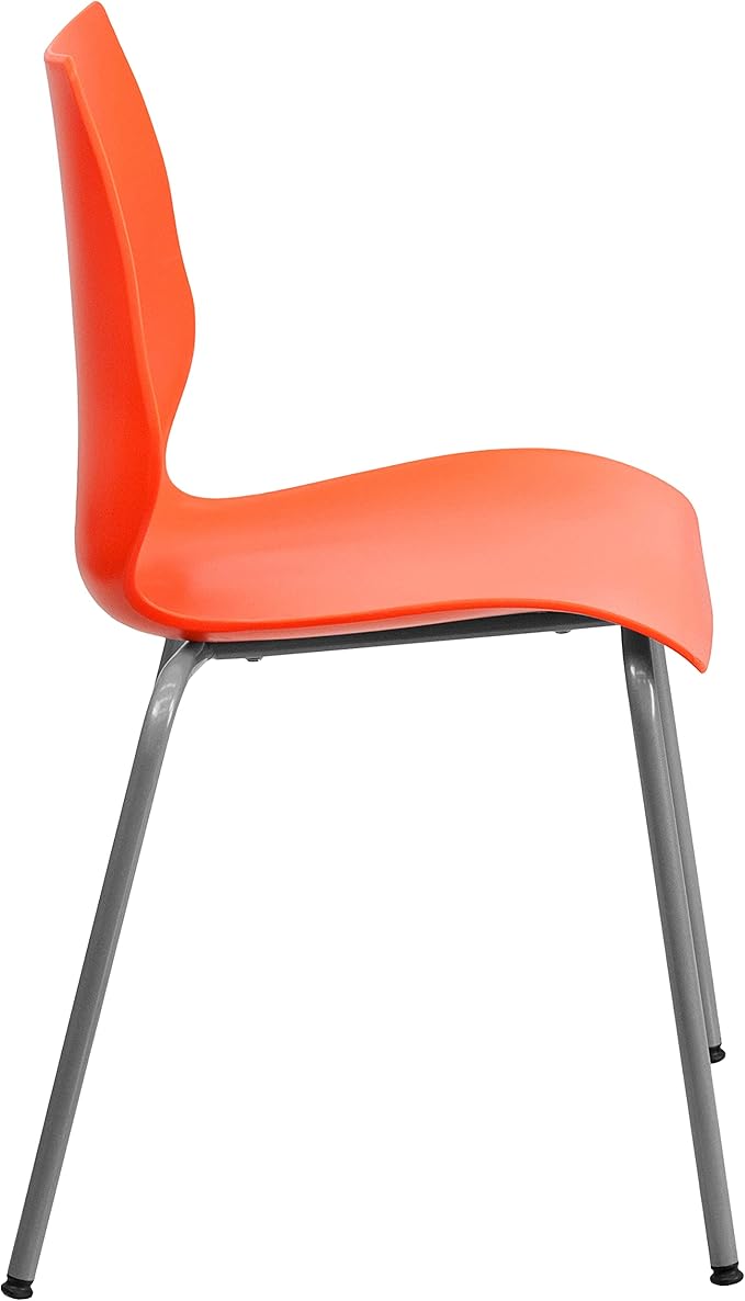 Flash Furniture HERCULES Series 770 lb. Capacity Orange Stack Chair with Lumbar Support and Silver Frame