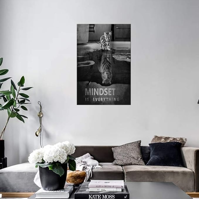 Motivational Canvas Wall Art Mindset is Everything Modern Inspirational Posters Positive Office Quotes for Home Decor Living Room, Framed 24''Wx36''H