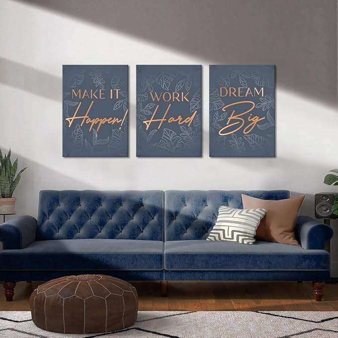 3 Panel Motivational Wall Art - Dream Big Work Hard Make It Happen Quotes On Canvas Inspirational Wall Decor Office Picture Artwork Entrepreneur Poster Modern Positive Print for Home, Framed 20"x28"x3