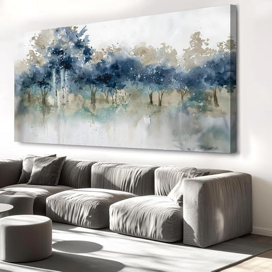 Wall Art Landscape Modern Wall Decor Canvas Painting Blue Ink Wall Art Large Artwork for Living Room Bedroom Office Home Decor 40"x79" with Framed