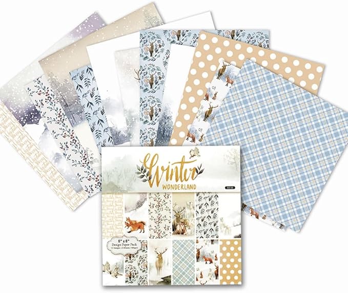 Winter Woodland Scrapbook Paper Pad 6x6 Inch – 24 Sheets (12 Double-Sided Designs) | Deer, Fox, Polar Bear, Plaid & Holiday Pattern Cardstock for Card Making, Scrapbooking & Junk Journals