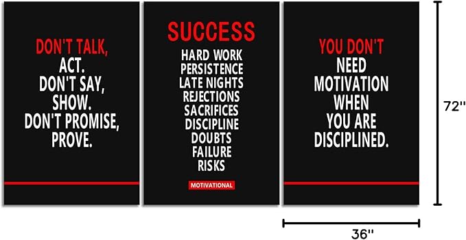 WYJZDZQ8 Motivational 3 Pieces Success Poster Inspirational Canvas Wall Art Prints Artwork for Living Room Modern Home Office Decor Inspiring Painting Pictures Framed Ready to Hang[72''Wx 36''H]