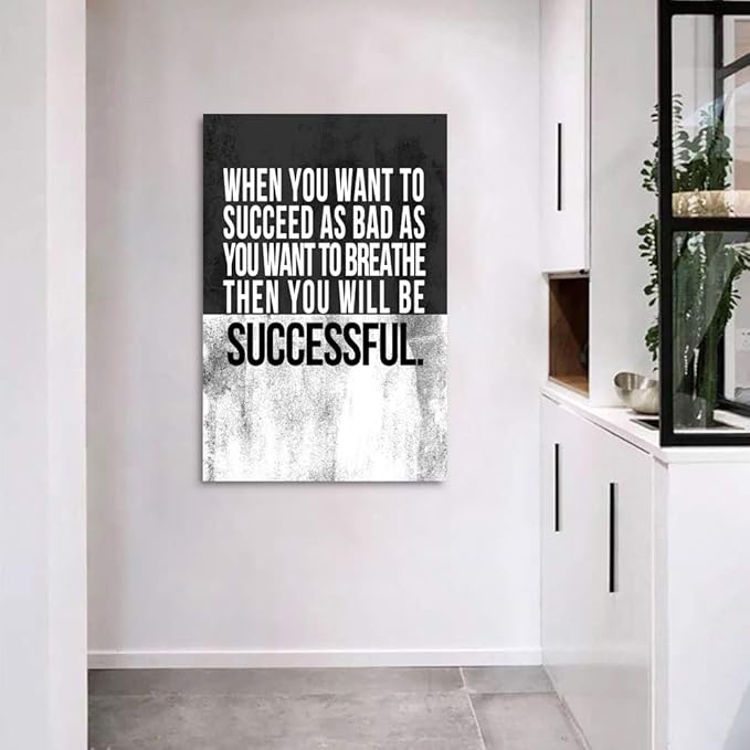 Wooden Framed Motivational Wall Art Inspirational Office Canvas Painting Positive Verbs Posters SUCCESS Picture Print HD Print Artwork Study Room Salon Bedroom Decor Framed Ready to Hang-24”Wx36”H