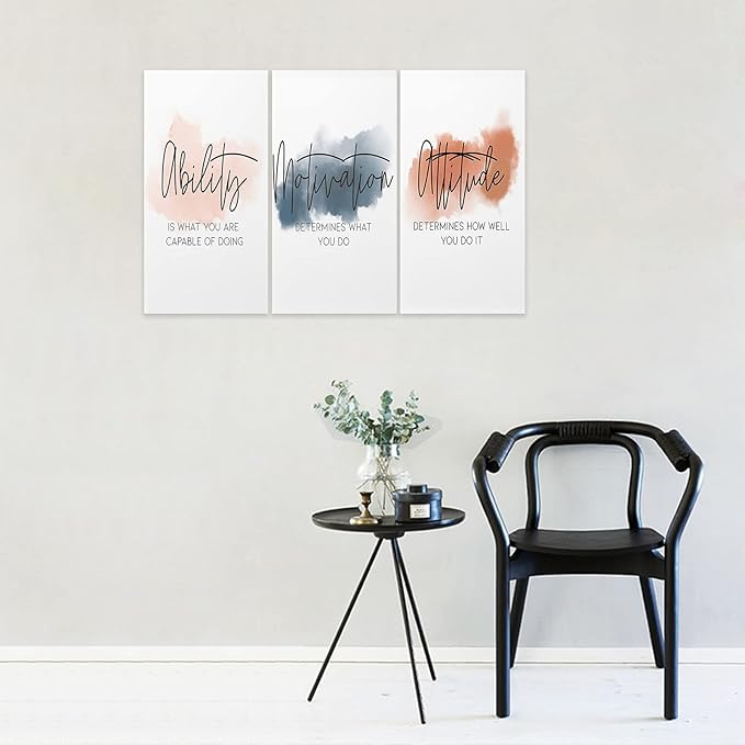 3 Piece Inspirational Canvas Wall Art, Quotes Motivational Mindset Print Pictures for Office Wall Decor, Triptych Entrepreneur Poster Framed Artwork for Women Men Home Decor Ready to Hang (36"Wx18" H)